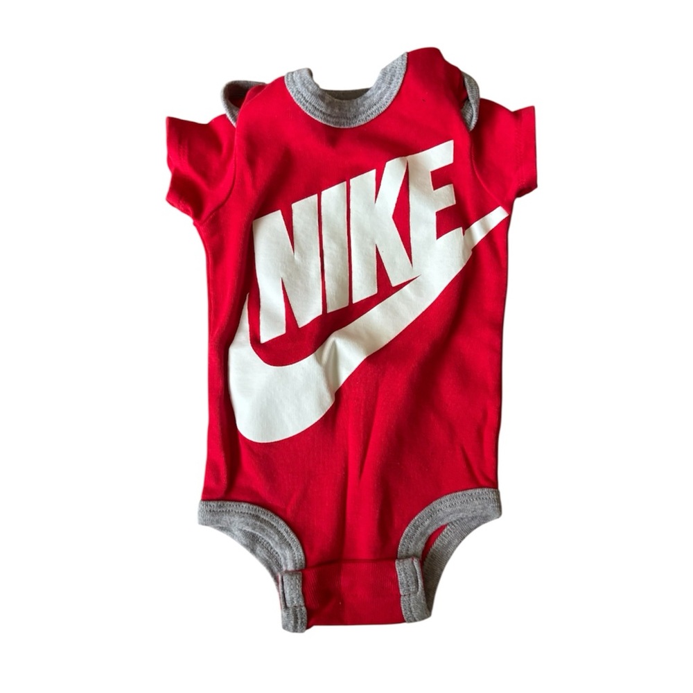 Nike Bold Red and Gray Baby Bodysuit